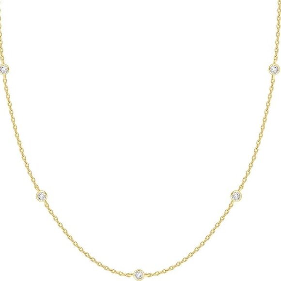 14K Gold Plated Station Necklace - Picture 1 of 4
